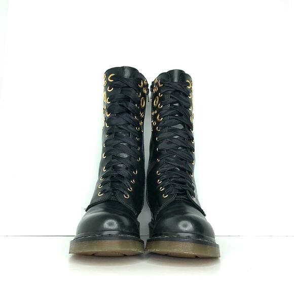 Dr. Martens Black Combat Boots with Gold Accents - Picture 8 of 11